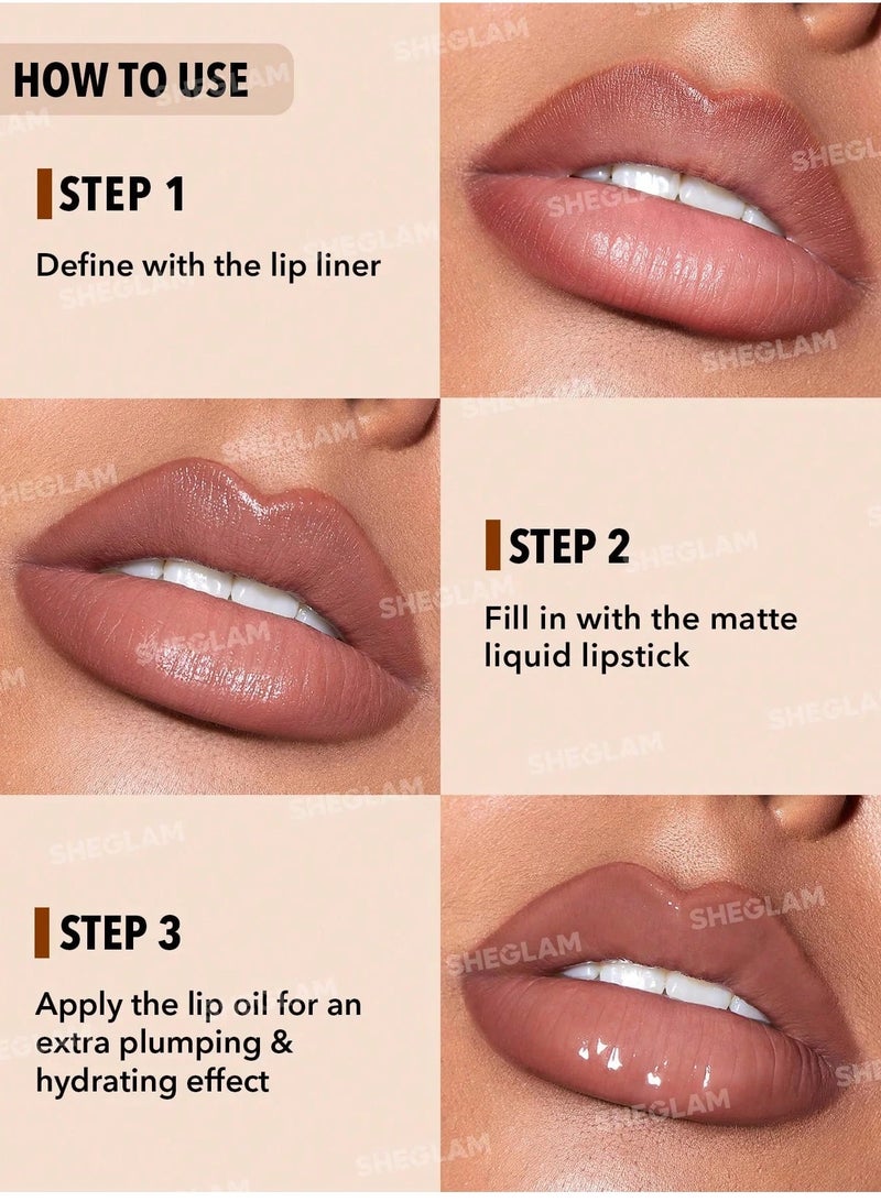 SHEGLAM Soft 90'S Glam Lip Liner And Lip Duo Set-Pouty Nude Lip Set Brown - Image 4
