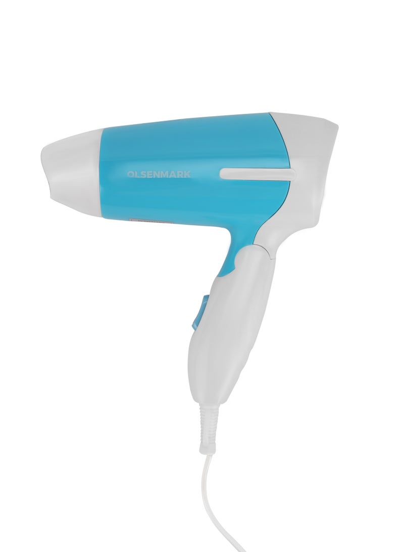 Olsenmark Foldable Travel Hair Dryer- OMH4101 With 2 Speed Control, Overheat Protection Blue and White  - Image 1
