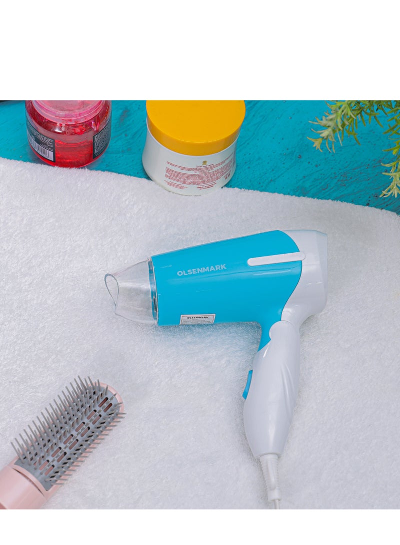 Olsenmark Foldable Travel Hair Dryer- OMH4101 With 2 Speed Control, Overheat Protection Blue and White  - Image 2