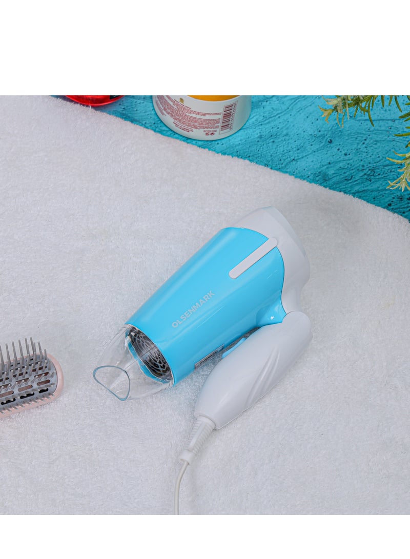 Olsenmark Foldable Travel Hair Dryer- OMH4101 With 2 Speed Control, Overheat Protection Blue and White  - Image 3