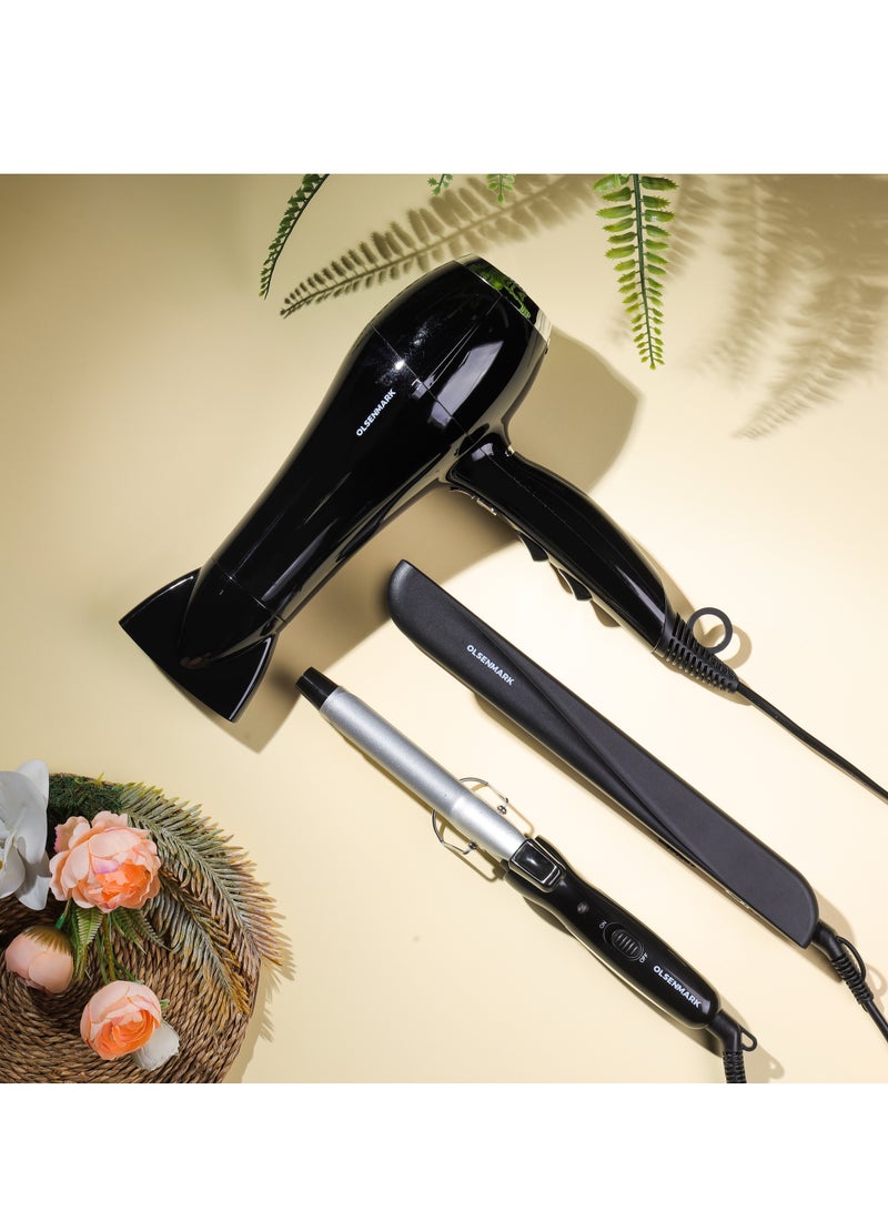 أولسنمارك مجموعة تصفيف الشعر الاحترافية 3 في 1 OMHC4096 - مجفف العناية الأساسية، مكواة فرد الشعر السيراميكية، مكواة تجعيد الشعر - Image 2
