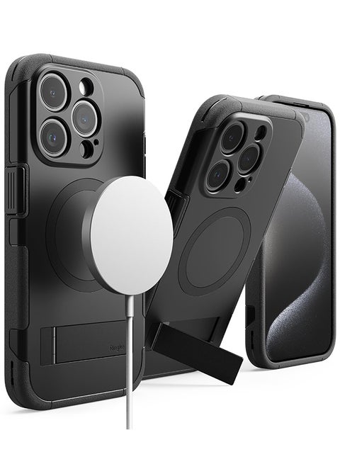 Alles Compatible With iPhone 15 Pro Max Case, Compatible With Magsafe Protective Case With Stand Heavy Duty Powerful Magnetic Cover Precise Cutouts For Camera Lenses Phone Case Cover Black