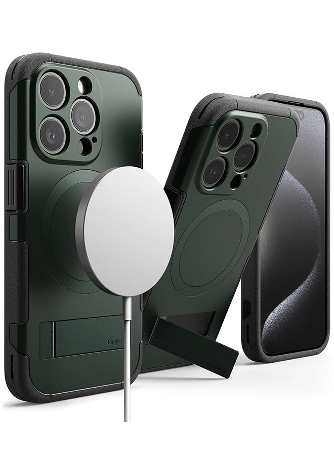Ringke Alles Compatible With iPhone 15 Pro Case, Compatible With Magsafe Protective Case With Stand Powerful Magnetic Cover Precise Cutouts For Camera Lenses Phone Case Cover Dark Green - Image 1