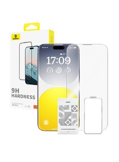 Baseus OS-Baseus Diamond Series Full-Coverage HD Tempered Glass Screen Protector for iP 15 Pro, Clear (Pack of 1, with cleaning kit and EasyStick installation tool)  - Image 1