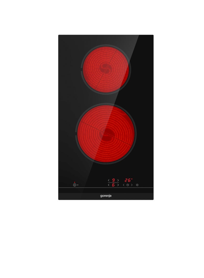 Gorenje Electric hob, 30 cm, Glass ceramic glass, 2 burners, touch control, indication of heat - ECT321BCSC Black - Image 2