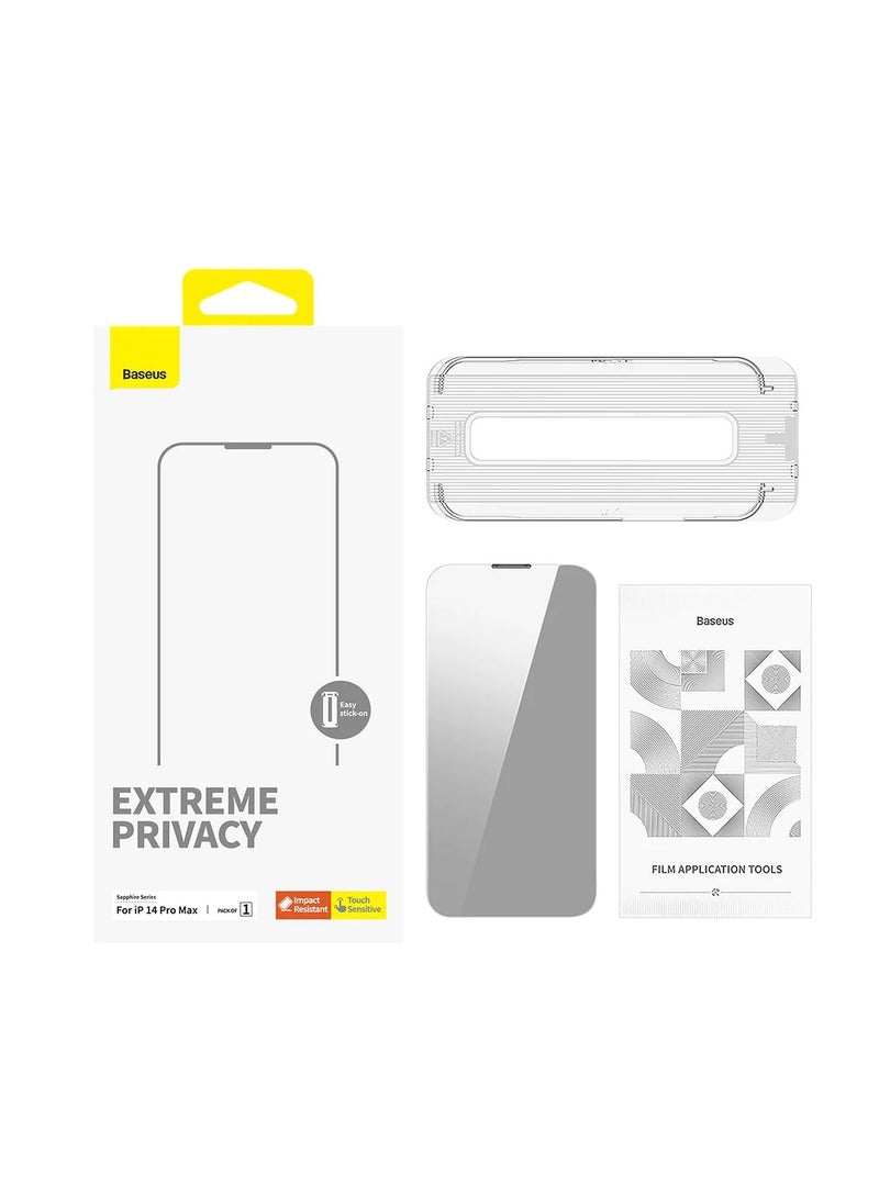 Baseus OS-Baseus Sapphire Series Privacy Protection Tempered Glass Screen Protector (with Dust Filter) for iP 13/13 Pro/14, Clear (Pack of 1, with cleaning kit and dust-proof installation tool) Clear  - Image 1