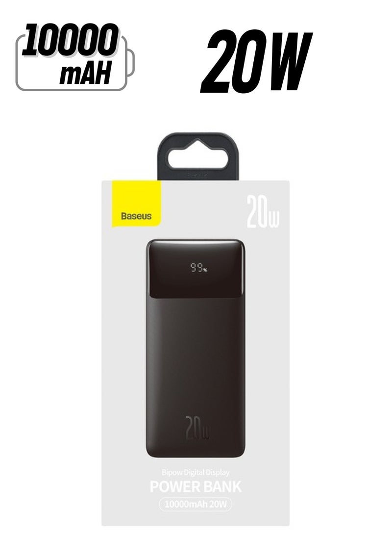 Baseus 10000 mAh Baseus Bipow Digital Display Fast Charge Power Bank 10000mAh 20W Black Overseas Edition （With Simple Series Charging Cable USB to Micro 25cm Black） Black  - Image 1