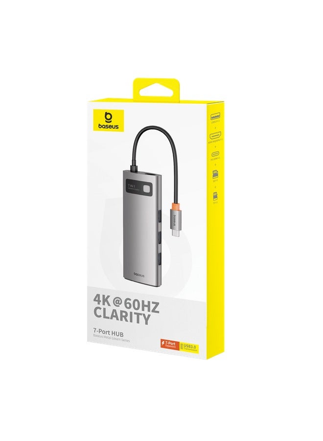 Baseus Baseus Metal Gleam Series 7-Port  HUB Space Grey （Type-C to HDMI4K@60Hz*1+USB3.0*3+PD*1+SD/TF*1) Grey  - Image 1