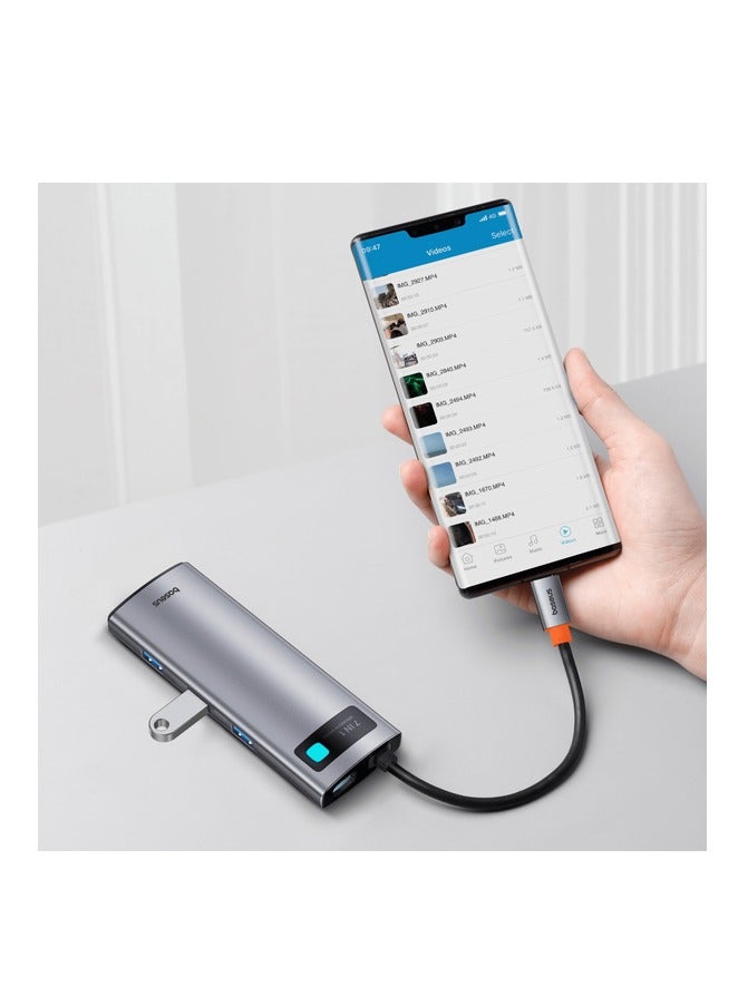 Baseus Baseus Metal Gleam Series 7-Port  HUB Space Grey （Type-C to HDMI4K@60Hz*1+USB3.0*3+PD*1+SD/TF*1) Grey  - Image 3