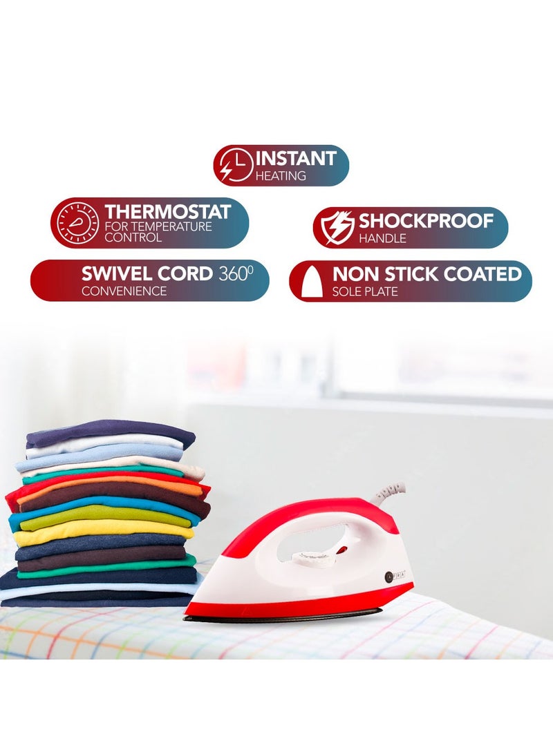 عفرا مكواة جافة AFRA اليابانية 1000 واط لوحة Soleplate غير لاصقة ضوء مؤشر حماية من السخونة الزائدة مقبض درجة حرارة كي سلس أبيض وأحمر معتمد من GMARK وESMA وROHS وCB - Image 5