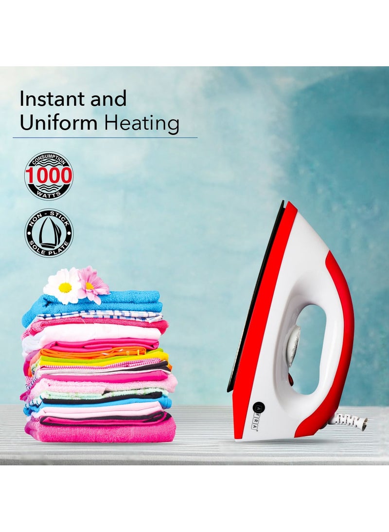 عفرا مكواة جافة AFRA اليابانية 1000 واط لوحة Soleplate غير لاصقة ضوء مؤشر حماية من السخونة الزائدة مقبض درجة حرارة كي سلس أبيض وأحمر معتمد من GMARK وESMA وROHS وCB - Image 4