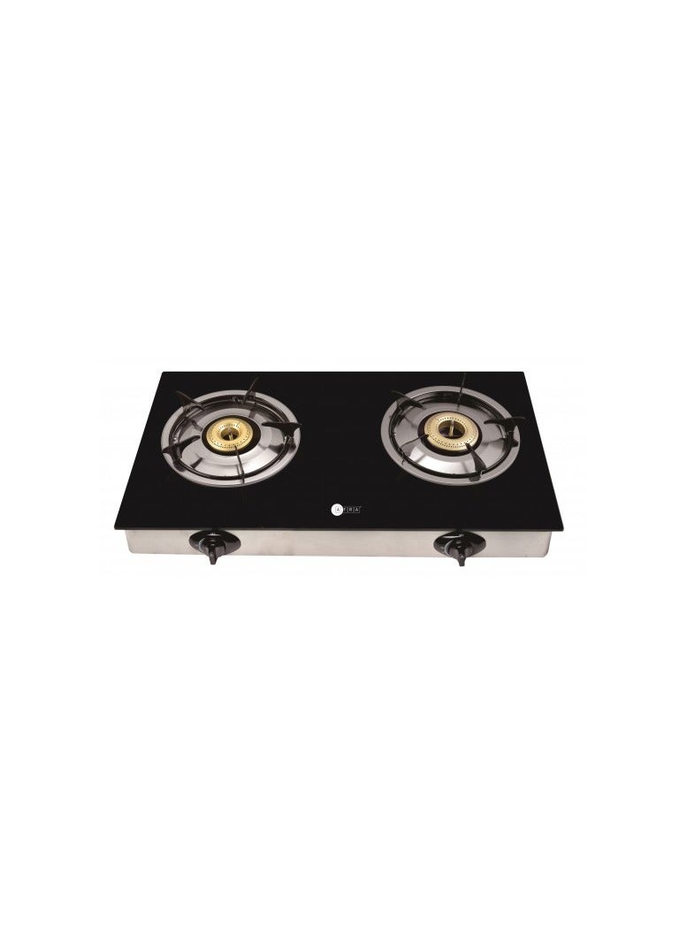 AFRA - Japan Two Burner Gas Stove,  Compact Design, Ceramic Ignition, Tempered Glass Top, Easy-To-Clean, Stainless Steel Housing, G-MARK, ESMA, ROHS, and CB Certified, 2 years warranty AF-0002GSBK Black - Image 1