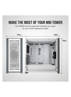 CORSAIR 5000D Cc-9011211-Ww Airflow Tempered Glass Mid-Tower Atx Pc Case  White  - Image 3