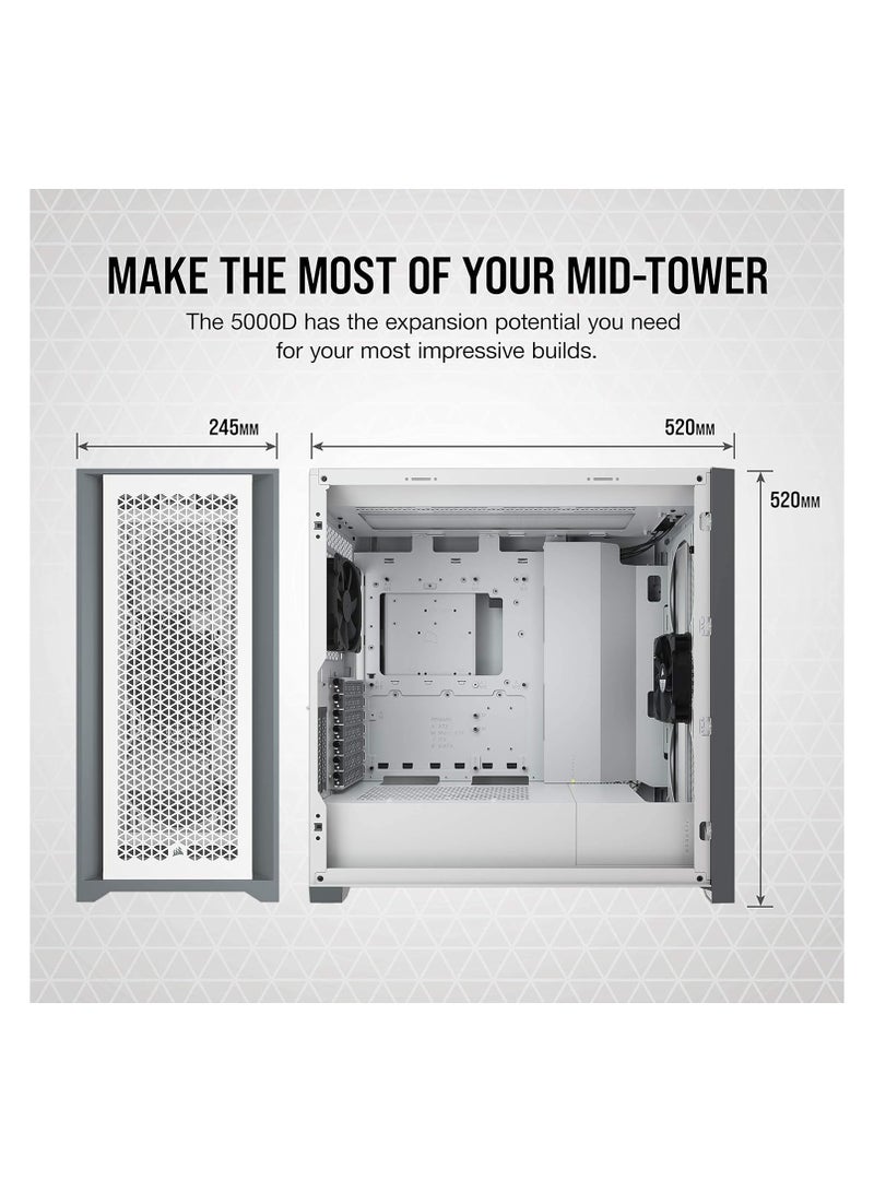 CORSAIR 5000D Cc-9011211-Ww Airflow Tempered Glass Mid-Tower Atx Pc Case  White  - Image 3