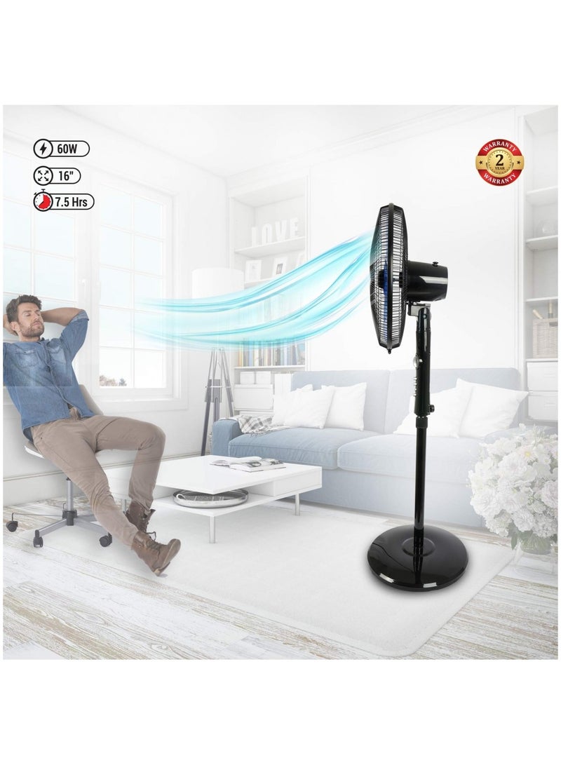 عفرا مروحة كهربائية قائمة من اليابان، AF-1660BKR، 60 واط، ارتفاع قابل للتعديل، 5 شفرات، تشمل جهاز تحكم عن بعد، أسود، معتمد من G-Mark و Esma و Rohs و Cb، ضمان لمدة سنتين - Image 5