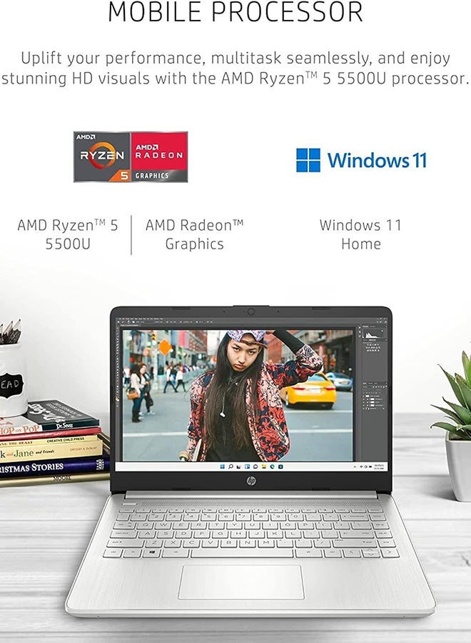 HP - (Upgraded Version) Laptop With 14-Inch Display, AMD Ryzen 5 5500U Processor/32GB RAM/1TB PCIe SSD/AMD Radeon R5 Graphics/Windows 11 Pro With Hub English Natural Silver - Image 1