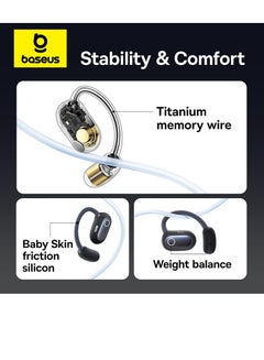 Baseus Eli Sport 1 Open Ear Air Conduction Headphones, Bluetooth 5.3 Wireless Earphones with Ear Hooks, 30H Battery Life IPX4, Immersive Stereo Sound Waterproof Headset for Workout/Gym/Running and More Black  - Image 5