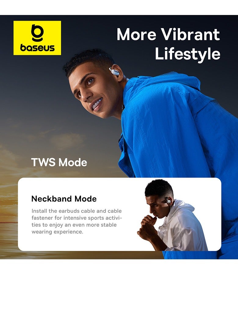 Baseus - Baseus Eli Sport 1 Open Ear IPX4 Waterproof TWS Wireless Earphones with ENC Microphones and Detachable Neckband - Green,white White - Image 1