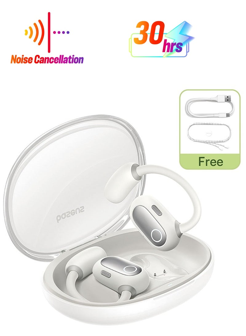 Baseus - Baseus Eli Sport 1 Open Ear IPX4 Waterproof TWS Wireless Earphones with ENC Microphones and Detachable Neckband - Green,white White - Image 1