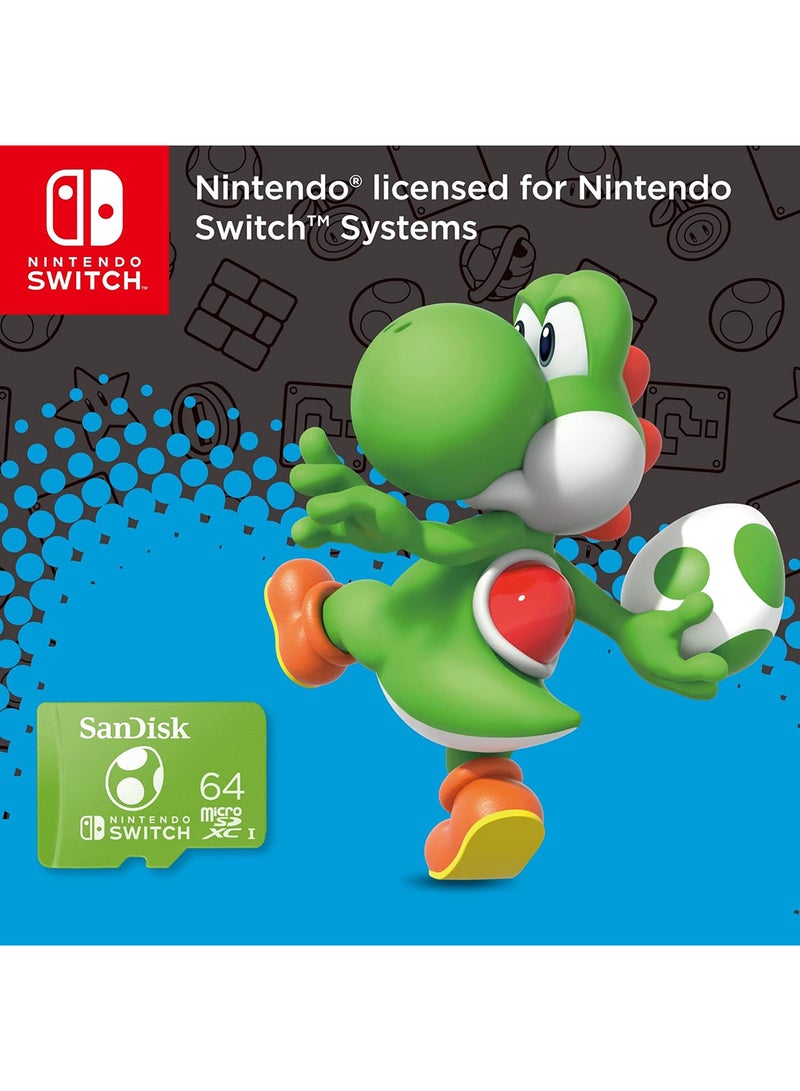 سانديسك - 64GB microSDXC-Card Licensed for Nintendo-Switch, Yoshi Edition Read speeds up to 100MB/s and write speeds up to 90MB/s - SDSQXAO-064G-GN6ZN 64 GB 64 GB - Image 1