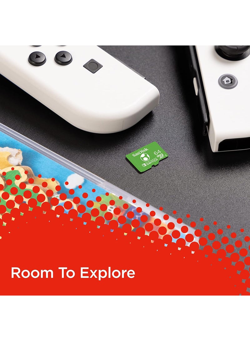 سانديسك - 64GB microSDXC-Card Licensed for Nintendo-Switch, Yoshi Edition Read speeds up to 100MB/s and write speeds up to 90MB/s - SDSQXAO-064G-GN6ZN 64 GB 64 GB - Image 1