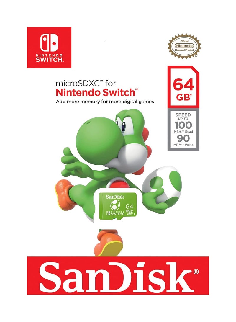 سانديسك - 64GB microSDXC-Card Licensed for Nintendo-Switch, Yoshi Edition Read speeds up to 100MB/s and write speeds up to 90MB/s - SDSQXAO-064G-GN6ZN 64 GB 64 GB - Image 1