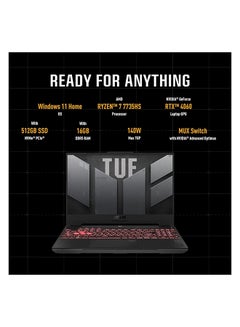 أسوس كمبيوتر محمول TUF Gaming A15 FA507NV-LP023W بشاشة مقاس 15.6 بوصة، ومعالج AMD Ryzen 7 7735HS/ذاكرة وصول عشوائي سعة 16 جيجابايت/محرك أقراص SSD سعة 512 جيجابايت/بطاقة رسومات Nvidia Geforce RTX4060 سعة 8 جيجابايت/نظام التشغيل Windows 11 Home  - Image 3