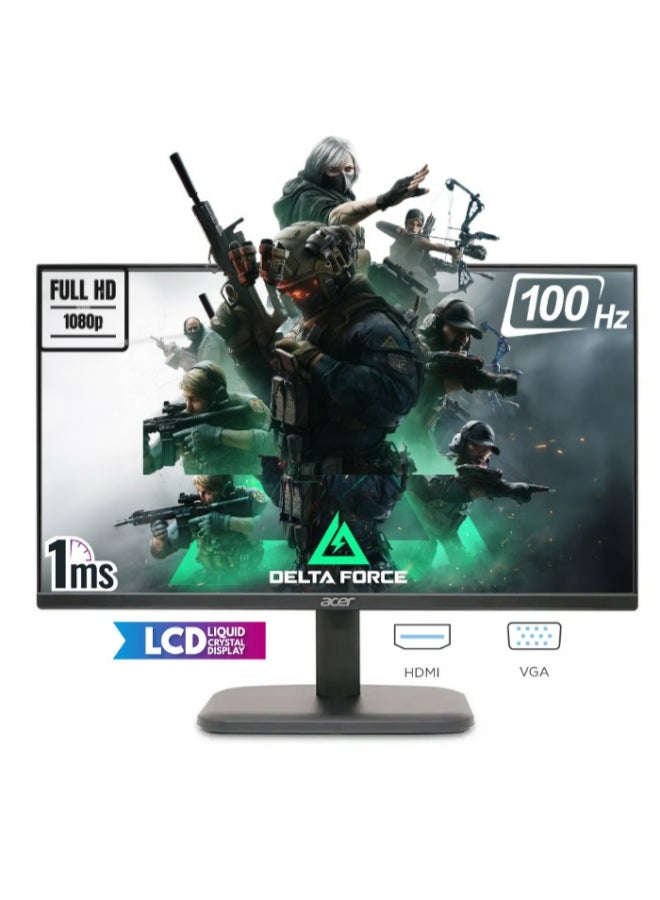 أيسر شاشة EK220Q مقاس 21.5 بوصة (54.61 سم) عالية الدقة بالكامل (1920 × 1080) بكسل مع لوحة VA LCD مع إضاءة خلفية LED I 1 MS VRB، تحديث 100 هرتز I 250 Nits I منافذ HDMI وVGA مع كابل HDMI I ميزات العناية بالعين باللون الأسود - Image 1