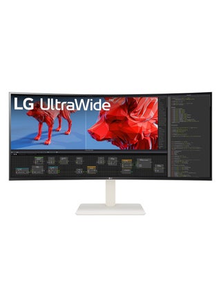 38 Inch UltraWide QHD+ Curved Monitor, 144hz 1ms Nano IPS, Borderless, height and stand Adjustable, Ambient Light Sensor, Adaptive Sync, NVIDIA G-SYNC Compatible, AMD FreeSync, Build-in speaker (MaxxAudio)SW-OnScreen Control (Screen Split, My Display Presets, PIP), USB 3.0, 4 x USB 3.0 downstream, 2 x USB Type-C, LAN, 2 x HDMI, DisplayPort pictogram White - pnsku/N70046332V/45/_/1707988189/3a424c79-82a1-4600-9e79-dba57acbfcd5
