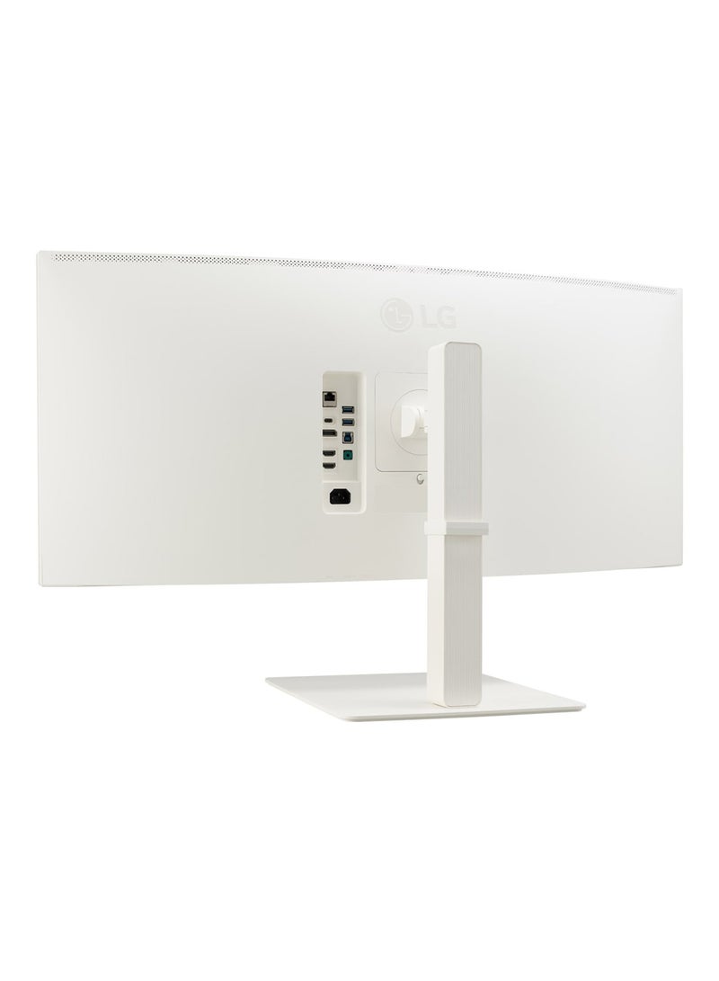 38 Inch UltraWide QHD+ Curved Monitor, 144hz 1ms Nano IPS, Borderless, height and stand Adjustable, Ambient Light Sensor, Adaptive Sync, NVIDIA G-SYNC Compatible, AMD FreeSync, Build-in speaker (MaxxAudio)SW-OnScreen Control (Screen Split, My Display Presets, PIP), USB 3.0, 4 x USB 3.0 downstream, 2 x USB Type-C, LAN, 2 x HDMI, DisplayPort pictogram White