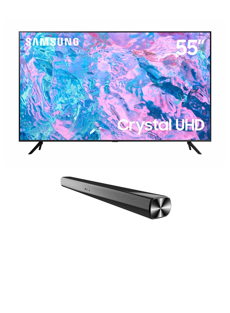 Samsung - 55Inch Crystal UHD 4K Smart TV 2023 UA55CU7000UXZN  JVC Soundbar 55CU7000+TH-N322B Black - Image 1