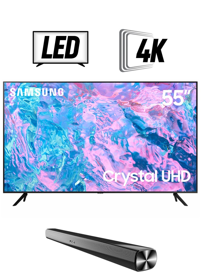 سامسونج تلفزيون ذكي 55 بوصة كريستال UHD 4K 2023 UA55CU7000UXZN JVC Soundbar  - Image 1