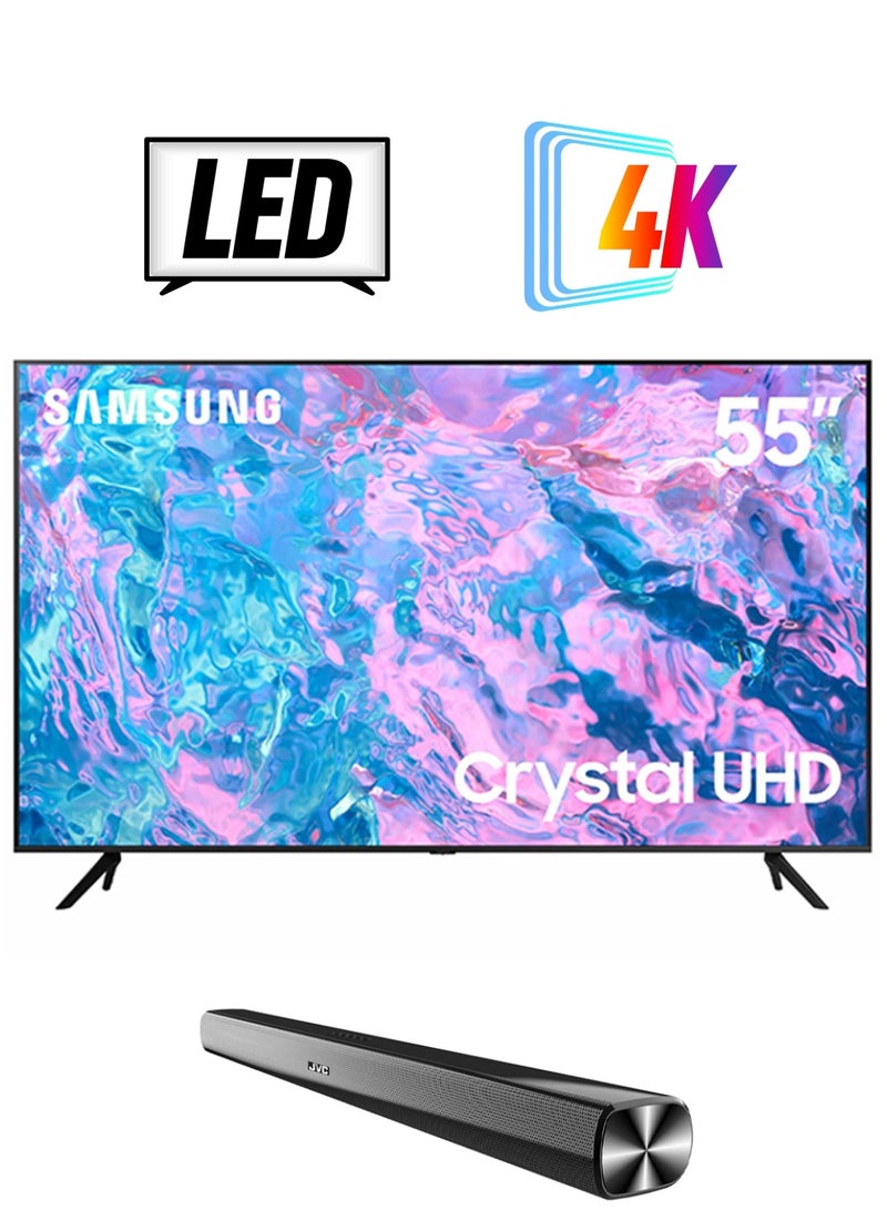 Samsung 55Inch Crystal UHD 4K Smart TV 2023 UA55CU7000UXZN  JVC Soundbar 55CU7000+TH-N322B Black  - Image 1