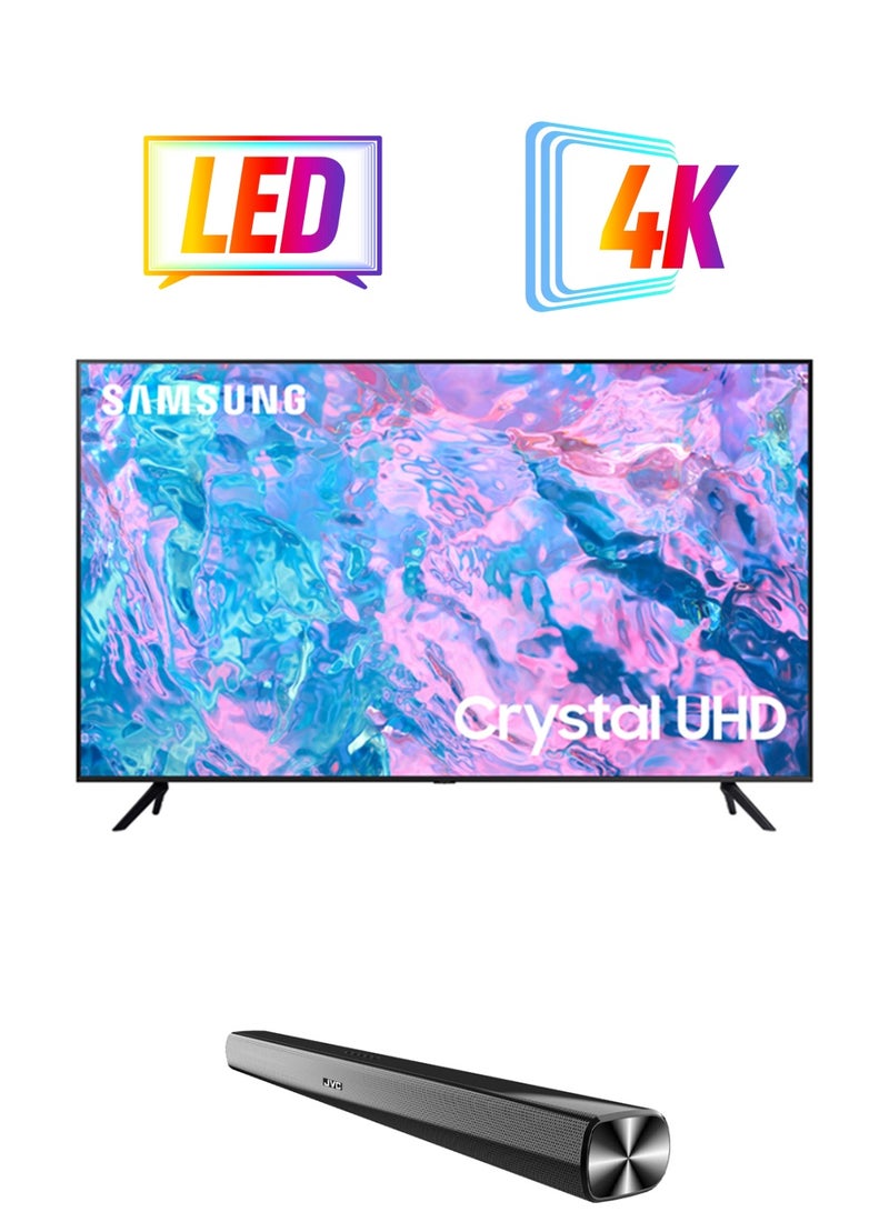 Samsung 65 Inch Crystal UHD 4K Smart TV 2023 UA65CU7000UXZN JVC Sounbar 65CU7000 +TH-N322B Black  - Image 1