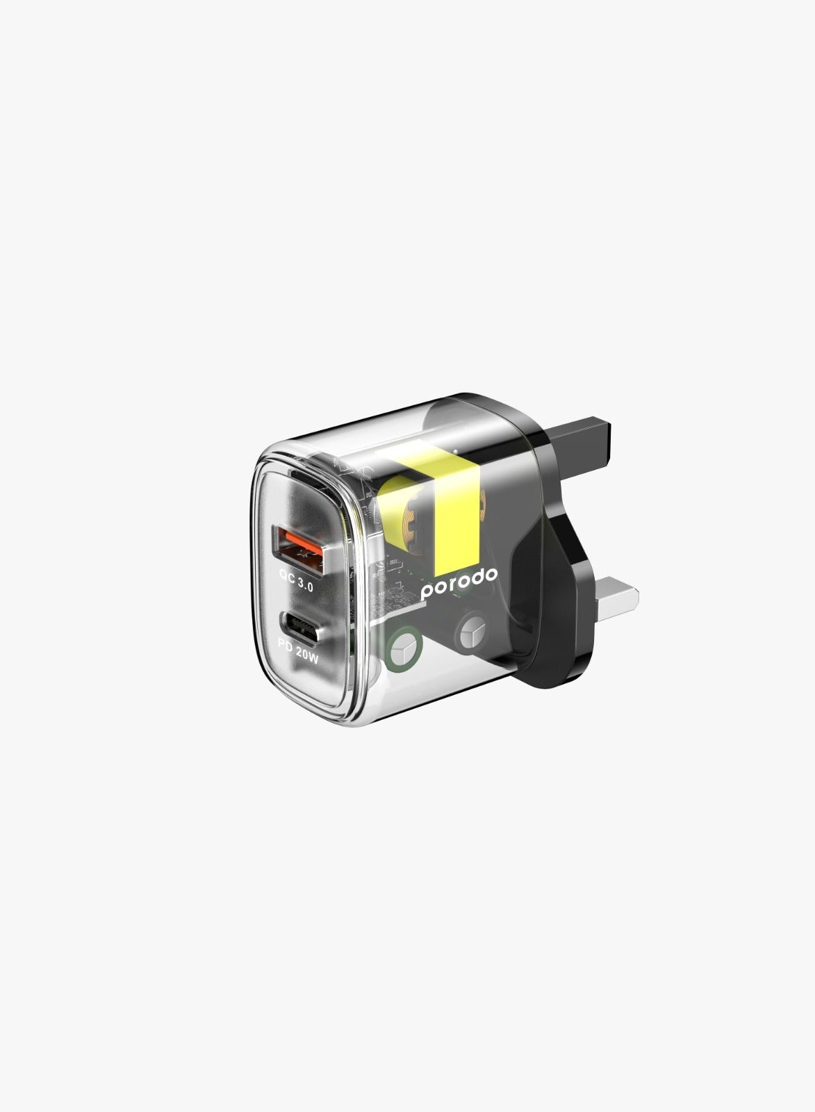 بورودو Porodo Dual Output Transparent Quick Charger usb-c Pd And usb-a Qc With usb-c To Lightn usbc 1.2 M