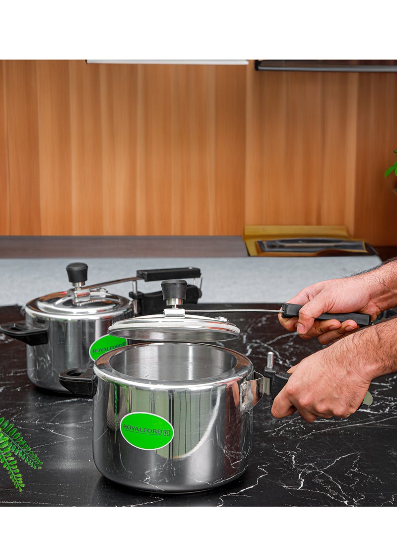 Royalford - Aluminum Pressure Cooker Combo-Equipped With Improved Pressure Regulator And Inner Lid/ Durable Construction With Firm And Comfortable Handles/ Non-Induction Base 3 Liters + Silver 5.0Liters - Image 1
