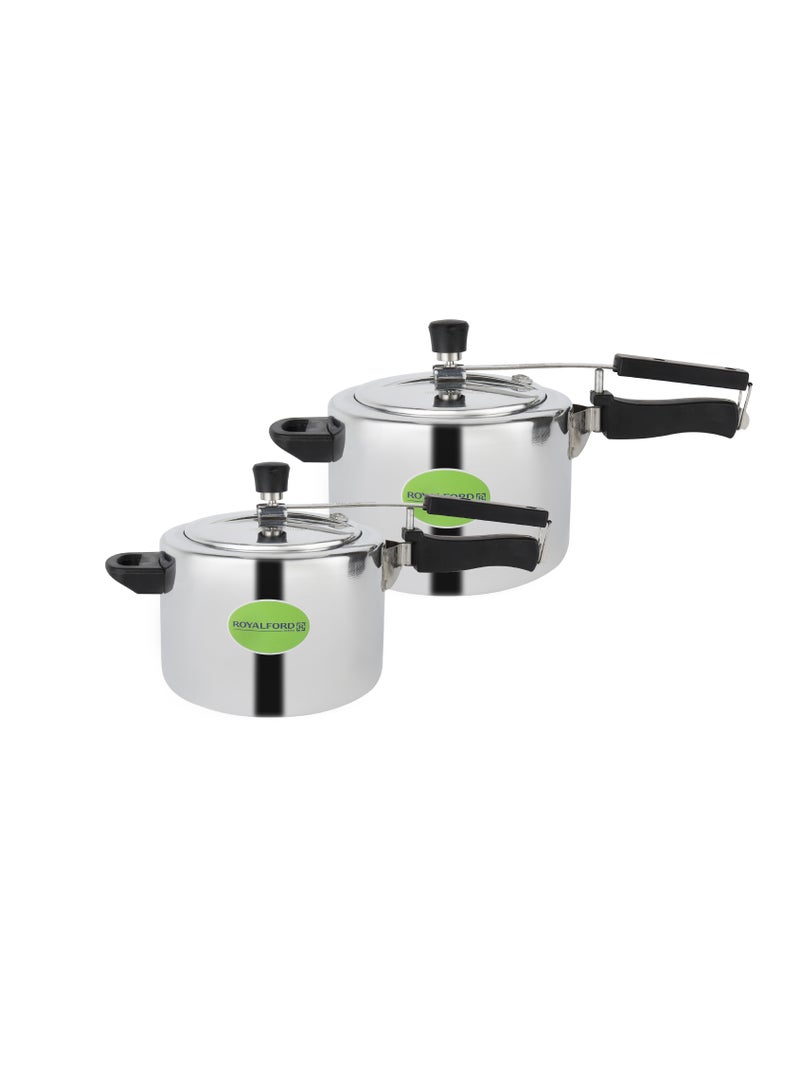Royalford - Aluminum Pressure Cooker Combo-Equipped With Improved Pressure Regulator And Inner Lid/ Durable Construction With Firm And Comfortable Handles/ Non-Induction Base 3 Liters + Silver 5.0Liters - Image 1