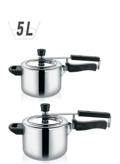 Royalford Aluminum Pressure Cooker Combo-Equipped With Improved Pressure Regulator And Inner Lid/ Durable Construction With Firm And Comfortable Handles/ Non-Induction Base 3 Liters + Silver 5.0Liters  - Image 1
