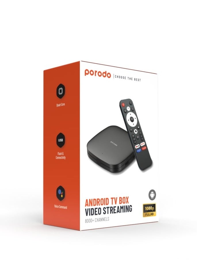 porodo Android TV Box 1080P 2GB RAM 8GB ROM Support 4K - Black  - Image 2