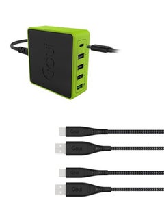 بكج (كيمبا +  2x فليكس كيبل تايب سي 1.5 متر) شاحن مكتبي 5 منافذ PD (يدعم تقنيتي PD و Qualcomm Quick Charge)