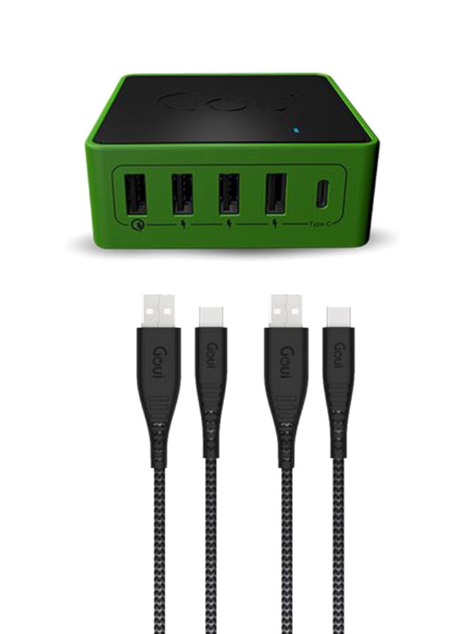 جوي - بكج (كيمبا +  2x فليكس كيبل تايب سي 1.5 متر) شاحن مكتبي 5 منافذ PD (يدعم تقنيتي PD و Qualcomm Quick Charge) - Image 1