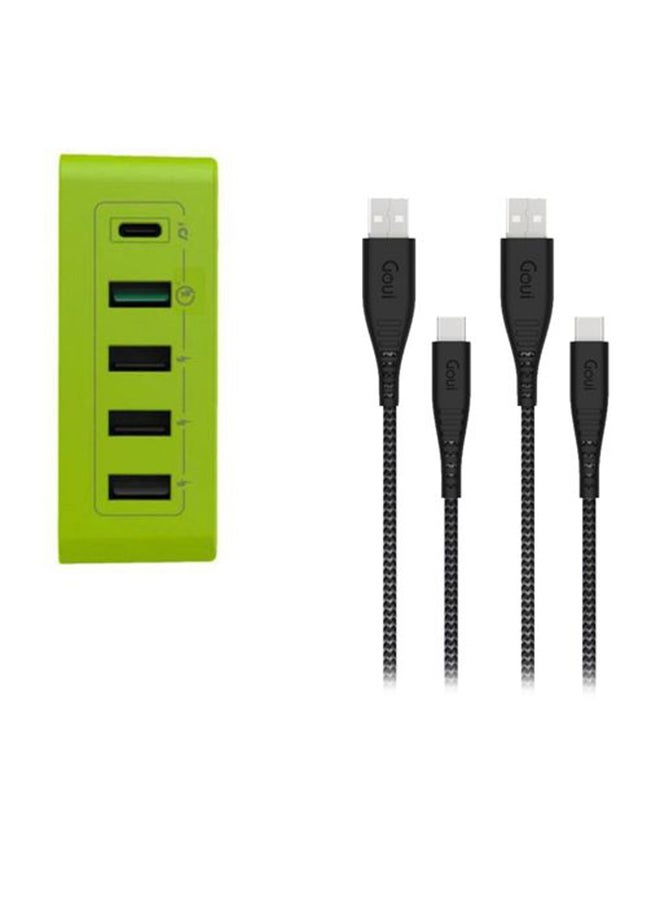 جوي - بكج (كيمبا +  2x فليكس كيبل تايب سي 1.5 متر) شاحن مكتبي 5 منافذ PD (يدعم تقنيتي PD و Qualcomm Quick Charge) - Image 1