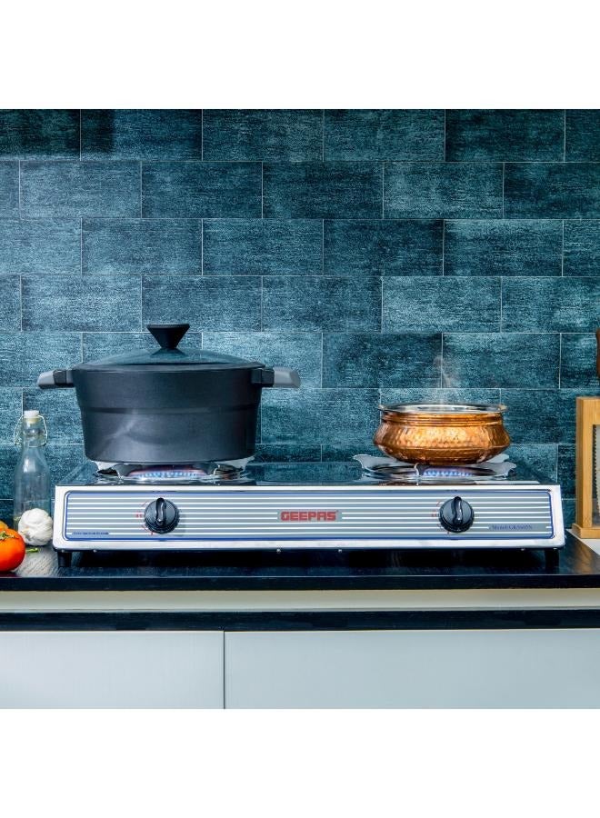 GEEPAS - Stainless steel Gas Cooker With 2 Cast Iron Burners / Electroplated Frying Pan Support / Low Gas Consumption And Efficient Auto Ignition System For Burners / LPG Stove GK5605N Multicolor - Image 1