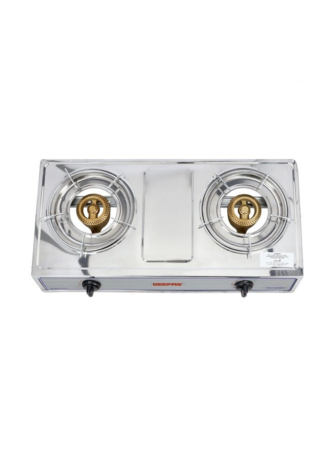 GEEPAS - Stainless steel Gas Cooker With 2 Cast Iron Burners / Electroplated Frying Pan Support / Low Gas Consumption And Efficient Auto Ignition System For Burners / LPG Stove GK5605N Multicolor - Image 1
