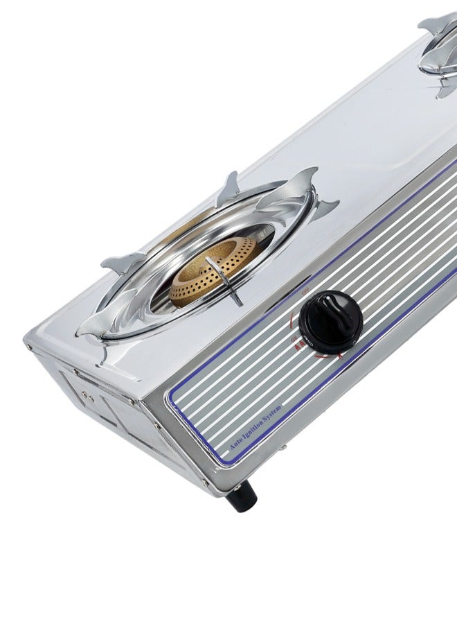GEEPAS - Stainless steel Gas Cooker With 2 Cast Iron Burners / Electroplated Frying Pan Support / Low Gas Consumption And Efficient Auto Ignition System For Burners / LPG Stove GK5605N Multicolor - Image 1
