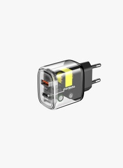 porodo Dual Output Transparent Quick Charger USB-C PD And USB-A Clear/EU  - Image 1