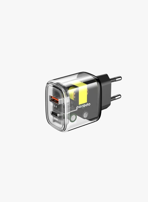 Dual Output Transparent Quick Charger USB-C PD And USB-A Clear/EU