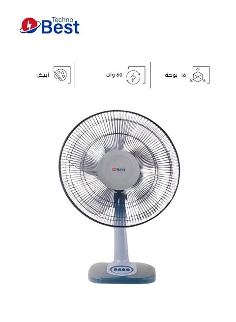 16-Inch Table Fan With 3 Speeds And Powerful Motor BTF-016W White