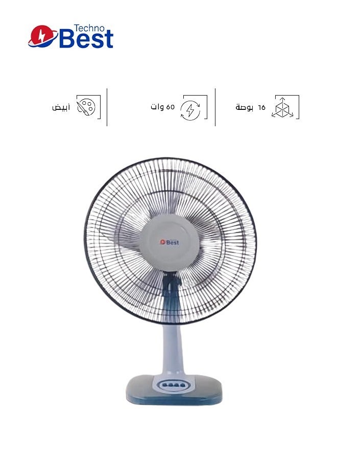 Techno Best 16-Inch Table Fan With 3 Speeds And Powerful Motor BTF-016W White  - Image 1