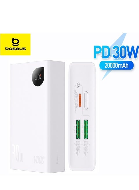 20000 mAh Power Bank, 30W iPhone Portable Charger, USB C Fast Charging Hi-Speed 1* USB-C PD And 2 USB Output Compatible With iPhone 15/14/13/12 Series, Samsung S23, iPad Pro, AirPods Etc White